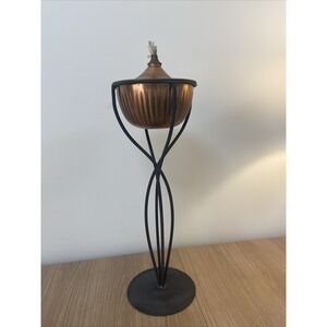 Copper‎ 20" Garden Oil Lamp Light Torch On Black Wrought Iron Stand Torchiere